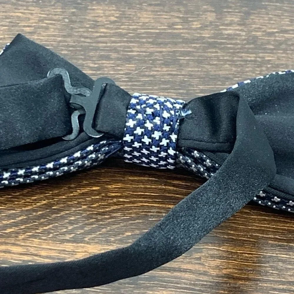 Men's Adjustable Strap Textured Woven Bow Tie Blue & White NWOT